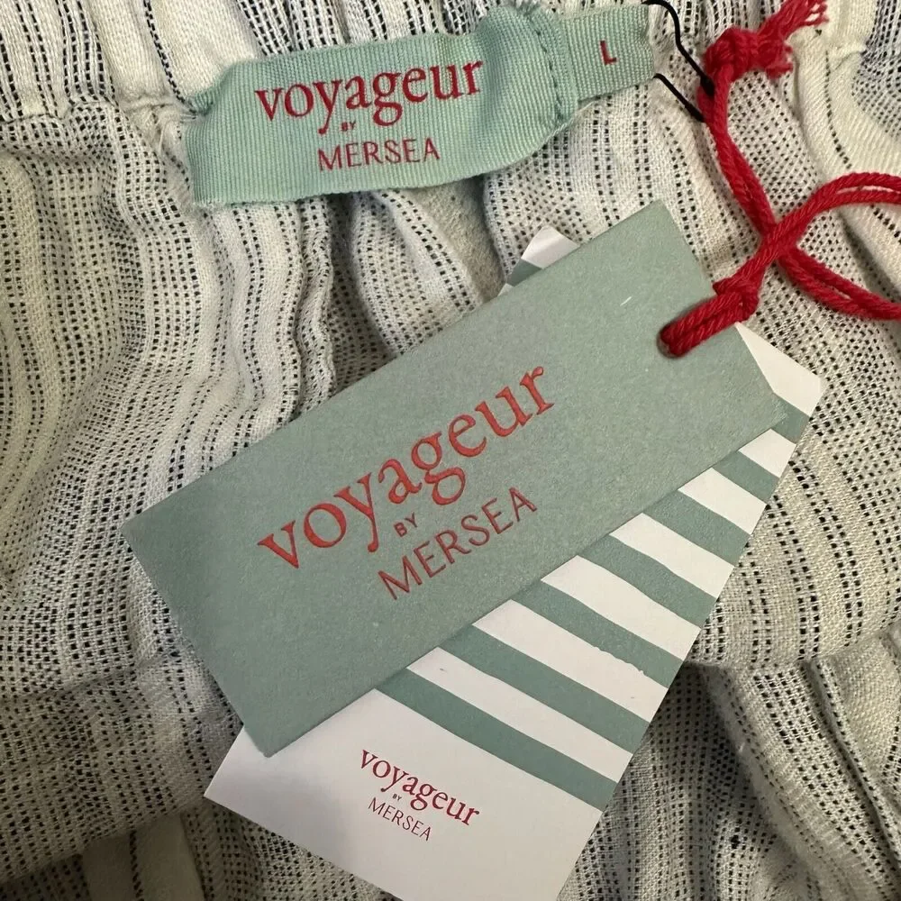 VOYAGEUR By MERSEA Como Shorts Multi Striped Linen Belted Paperbag NWT